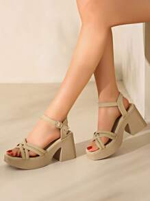 Thick Heel Sandals For Women, New Fashion Summer Casual Comfortable Waterproof Platform Cross Wedge High Heels, Versatile Luxurious Niche Elegant High Heel Sandals, Suitable For Wedding, Party, Beach, Office, Home