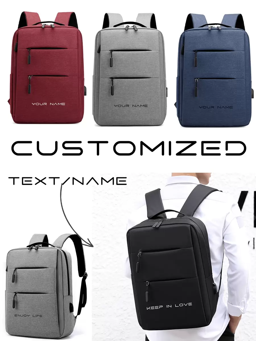 Customized Backpack, Computer Bag, Customized Name, Custom Text, DIY, Solid Color, Minimalist, Large Capacity, Lightweight, For School, Work, Commute, Travel, Gift, Unique, Nylon