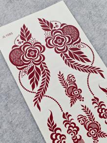 Tiebeauty 1 件花朵指甲花纹身贴纸棕色防水手部纹身贴纸女士派对贴花 Mehndi 设计 - 棕色 - 查看 7