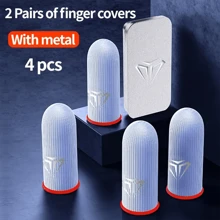 4pcs(2 Pairs) Gaming Finger Sleeves With Metal Case, Breathable Finger Caps For Phone Game Touch Screen Controls