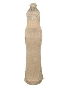 Women's Sleeveless Elegant Embellished Beaded Peplum Dress, Suitable For Festivals, Parties And Evening Events,Party Dress,Gown,Formal,Wedding Guest - Apricot - View 3