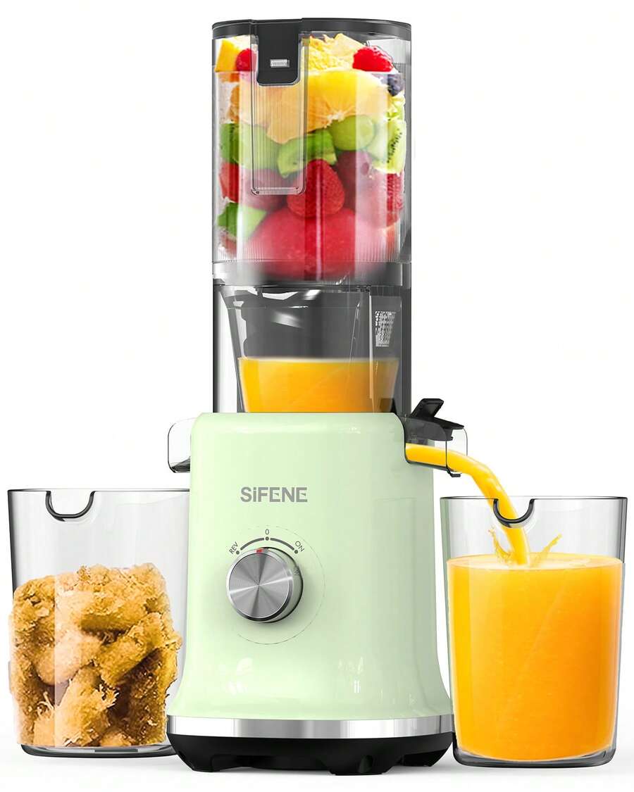 SiFENE Whole Fruits Cold Press Juicer Machine - 4.3-Inch Wide Mouth Slow Masticating Juicer With Large Feed Chute For Vegetables And Fruits, Easy To Clean, Nutrient-Rich Juice Extractor (Green) - US A Type Plug(110-127V) - View 1