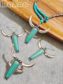 طقم مجوهرات مكون من قلادة وخاتم وأقراط بتصميم غربي عتيق مخصص للنساء، متعدد الألوان لتناسب أي إطلالة