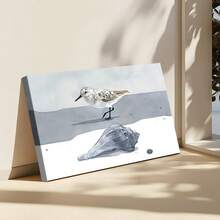 1Pc Framed Wall Art Sandpiper And Whelk Watercolor Canvas Poster Paintings Ideal Gift For Living Room Bedroom Corridor Wall Decor Room Decoration Ready To Hang - White - View 1
