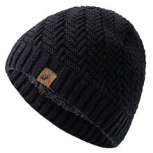gorros tejidos a para hombres y mujeres, gorro para exteriores, gorros deportivos cálidos con forro de piel de felpa - Negro - Ver 7