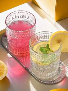 4Pcs Set Nordic Style Premium Thick Sunburst Embossed Glassware, Lead-Free Glass /Juice/Water Cups, High-End Elegance