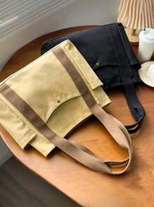 1pc Large Capacity Retro Canvas Tote Bag, Essential For Outdoor Travel, Camping And Storage - Multicolor - View 3