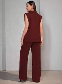 Casual Suit Vest Set Women - 酒紅色 - 查看 2