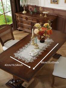 1Pc Linen Tablecloth With Elegant Lace Trim - Farmhouse Style Decor For Dining Tables, Coffee Tables, And More - Polyester Blend, No Assembly Required, Perfect For Rustic Home Decor - Multicolor - View 6