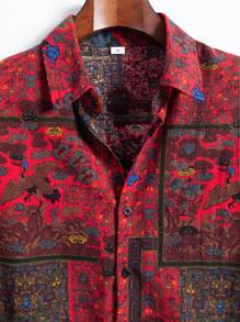 Men's Casual Patchwork Print Short Sleeve Shirt