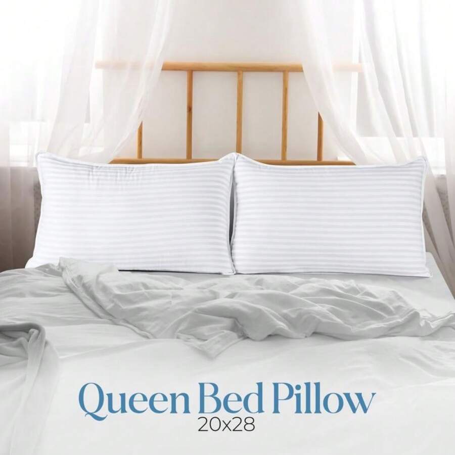 Bedding Pillows For Bed, Hotel Pillows In Queen & King Size - Pillows Set Of 2, White , For Back, Stomach & Side Sleepers Hotel Pillow