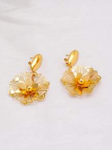 5pcs/Set Dubai Style 18K Gold-Plated Copper Materials Wedding Jewelry Set For Women, African Bride Necklace Bracelet Earrings Ring - Gold - View 6