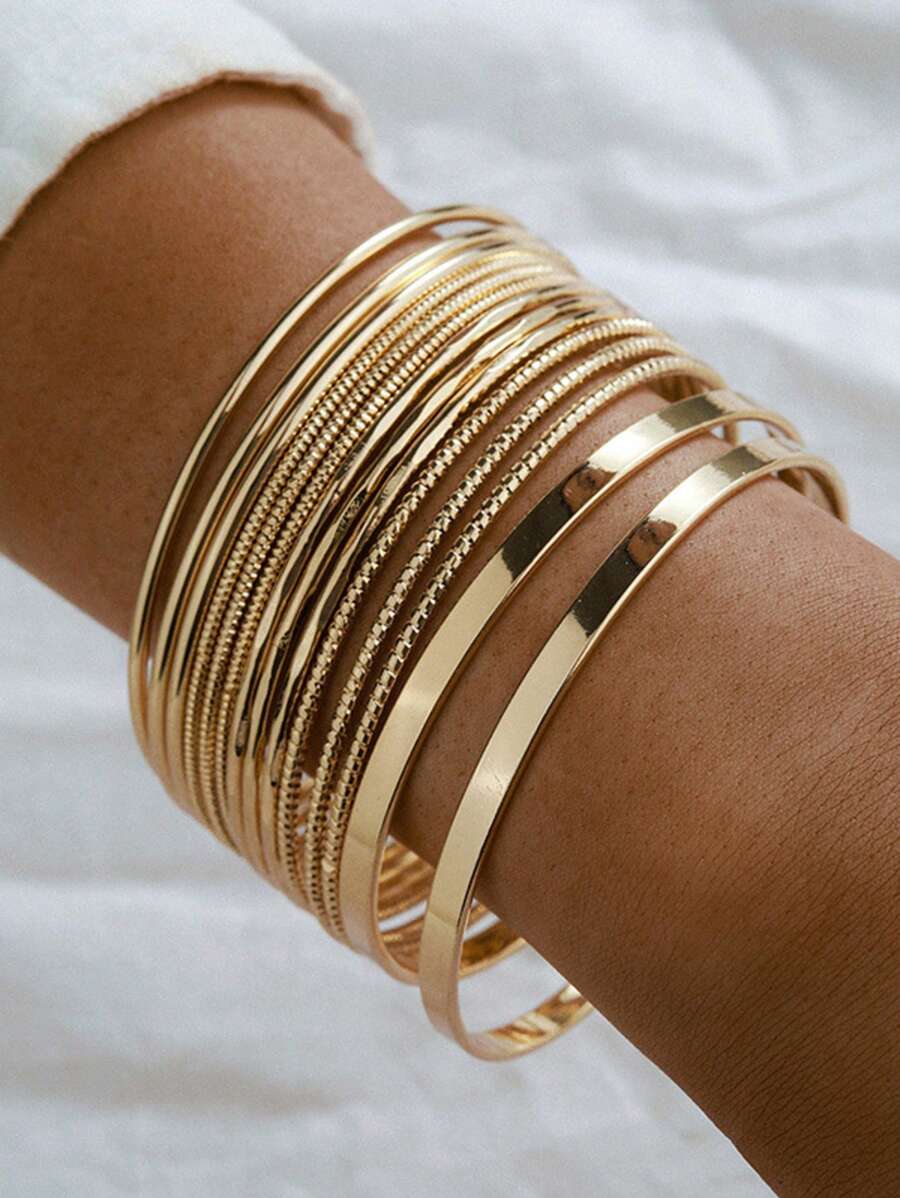 RINTOLER 14pcs Niche Creative Geometric Hollow Handmade Woven Bracelet Set