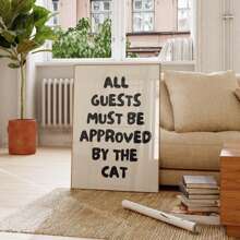 1幅趣味猫咪语录帆布墙画，“所有客人必须经过猫咪批准”，复古字体帆布印刷海报，简约风格，适用于卧室、客厅或办公室装饰，送给养狗人士的礼物，不含画框 - 彩色 - 查看 1
