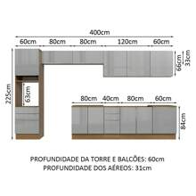 Cocina Integral Completa Modular Madesa Lux 440cm Marrón/Gris - Marrón y Gris - Ver 3