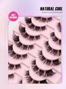 Asiteo 10对猫眼仿貂毛假睫毛，隐形带仙女风假睫毛，蓬松轻盈，纤长自然，易于佩戴，适合新手，可重复使用，条状假睫毛