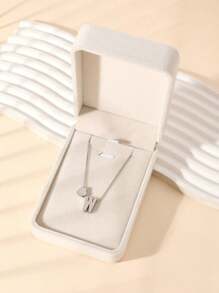 1 Fashion Simple Stainless Steel Love Letters Ladies Pendant Necklace Suitable For Ladies Daily Wear Holiday Dating Gift Jewellery Mother's Day Gift (With Gift Box)