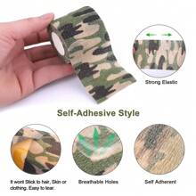 6 cuộn băng thun tự dính 5cm x 4,5m, băng ngụy trang, băng thể thao, băng quấn, họa tiết ngẫu nhiên - Nhiều màu - Xem 6