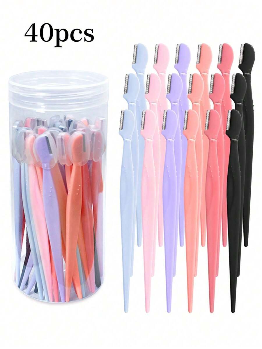 1/3/6/9/12/24/48/96/200件/套 多色修眉剃刀套装，眉毛修剪器和剃刀，去角质剃刀工具，身体脱毛修剪器和面部及眉毛剃刀套装，长柄刀片带精密保护盖，女士修眉工具，适合日常使用或旅行 - 彩色 - 查看 1