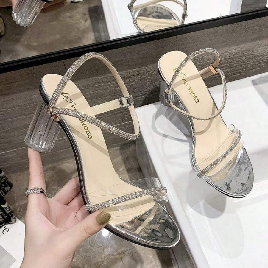 Sandalias de tacón para mujer - Plateado - Ver 1
