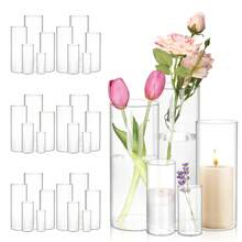 Superlele 5/20/35pcs Glass Cylinder Vases-4, 6, 8, 9.8, 11.8 Inch Tall Hurricane Floating Glass Candle Holders Clear Flower Vases For Centerpieces Home Table Decor Wedding Party Decorations
