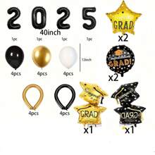 Decoración con globos para graduación 2025, incluye gorro de graduación, pancarta de la clase universitaria 2025, suministros para fiesta de celebración