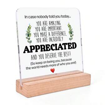 1pc,Inspirational Gift Ideas - Thank You Gifts For Women Men Friends - Appreciation Gifts For Coworker - Motivational Quote Clear Desk Sign Decor Home Office Desk Decor(Wooden Base) Birthday Graduation