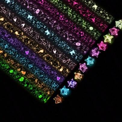 210 Pcs Luminous Origami Star Paper Strips, DIY Handmade Crafts Origami Paper, Lucky Star Paper Strips, 12-Constellations