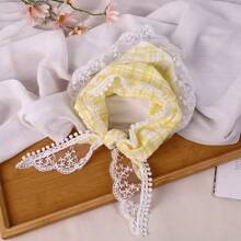 Vintage Dreieck Schal aus Spitze, französischer Streamer Stirnband Sonnenschutz Dutt Hut Seidenschal Damenschal, pastoral elegantes Stirnband, Spitzenrand Haarzubehör, Haarband, Haarreifen