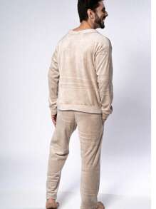 Men's Ultrasoft Long Fleece Pajamas For Cold Winter - Beige - View 9