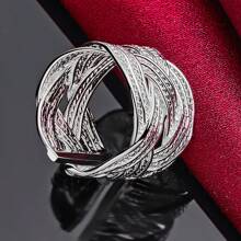 镀银十字编织开口戒指 女士婚礼订婚派对时尚饰品首饰