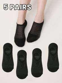 1/3/5 Pares Meias Invisíveis Sem Mostrar Tornozelo Respiráveis de Diamante Pretas para Mulheres, Finas e Macias, Versáteis para Primavera/Verão, Férias