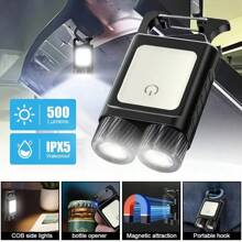 1 pieza Linterna LED mini portátil y multifunción - 6 modos de iluminación + luz lateral COB, 500 lúmenes ultra brillante, batería de carga rápida Tipo-C de larga duración, resistente al agua IPX5, gancho magnético colgante, esencial para aventuras al aire libre/acampada/hogar/emergencias