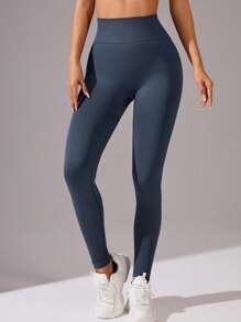 Seamless High-Elasticity Women's Solid Color Sports Leggings,Women Tuck In The Abdomen Leggings,Lift The Buttocks And Slim The Legs Leggings,Soft Touch Quick Dry Breathable Four-Way Stretch Hip Lift Leggings For Women,Multi-Color Options (Black/Brown/Blue/Green) - Màu xanh lam - Xem 4