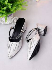 Sandalias de tacón alto con punta afilada plateada. Tira decorativa brillante + suela antideslizante. Esencial para mujeres de . Efecto adelgazante y aumento de altura de 5 cm. Sandalias para mujer de uso exterior. ¡Oferta especial por tiempo limitado!
