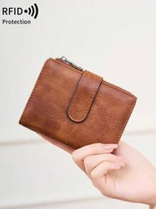 MIYIN MIYIN Fashion Vintage Women Short Portfel Na Codzienny Wielofunkcyjny Duża Pojemność Trójskładany Etui Na Karty Kredytowe RFID Blokujący Portfel Na Karty Kredytowe/Dowód Osobisty/Monety/Gotówka/Rachunki/Zdjęcie Damska Podwójna Kieszeń Na Zamek Błyskawiczny Sprzęgło, Prezenty, Prezenty Urodzinowe, Rocznica