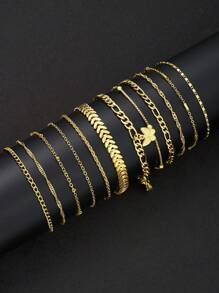 12pcs/15pcs Minimalist Style Daisy, Heart, Pearl & Butterfly Anklet, Fashion Women Accessory For Birthday, Vacation, Beach Party, Daily Matching - Multicolor - View 9