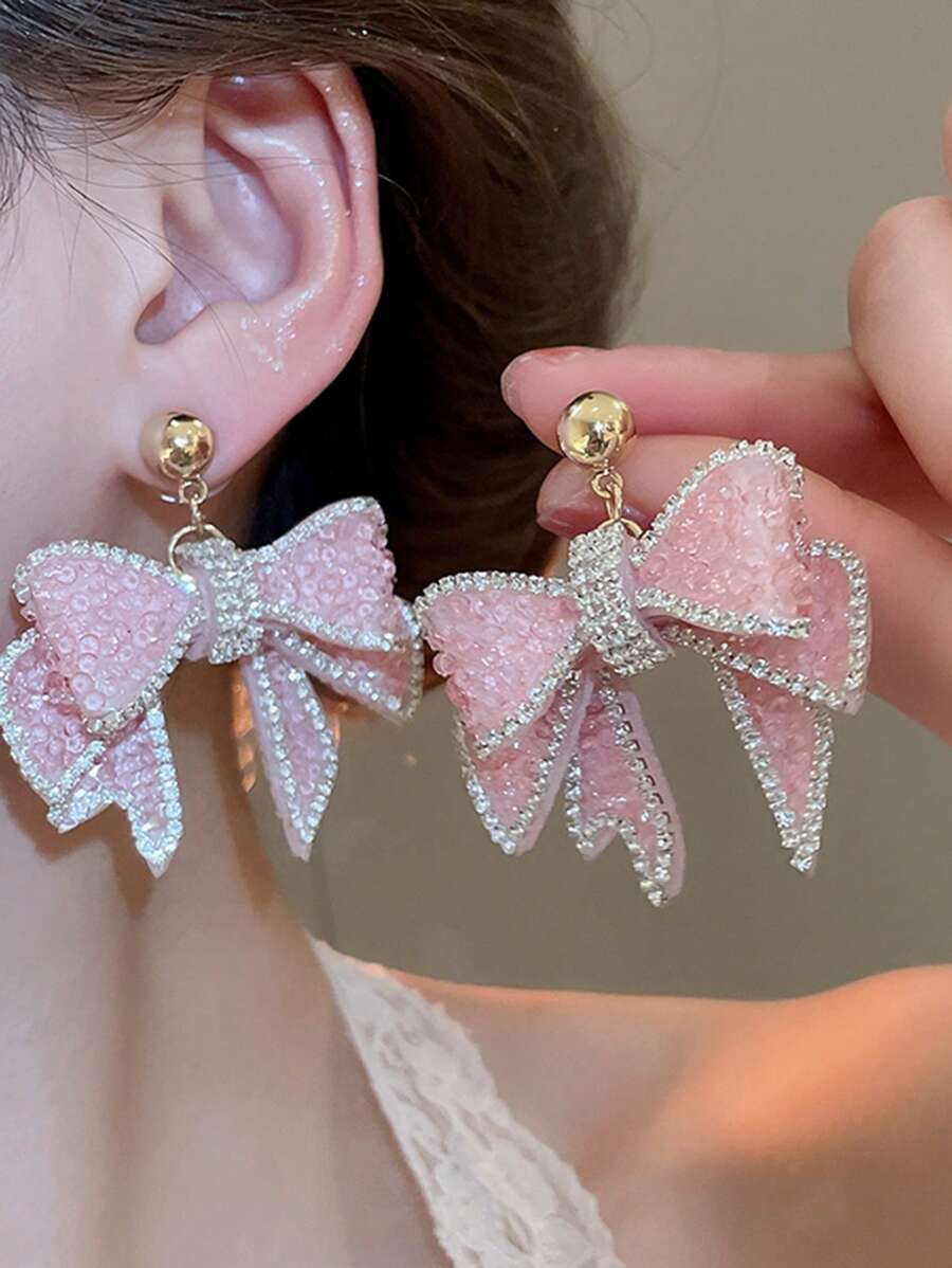 Andkiss 1 Đôi bông tai thả nơ thanh lịch, thích hợp để đeo hàng ngày