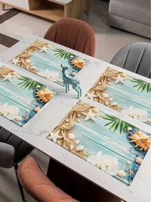 4pcs/6pcs Beach Vacation Style Marine Series Placemat, Starfish And Shell Design For Restaurant Decor - Multicolor - View 3