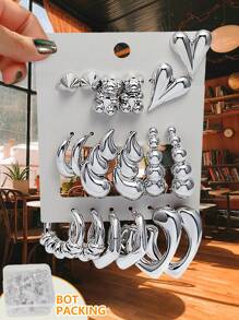 Betykuku 9 对时尚欧美风格金耳环套装，适合女性和女孩的日常佩戴、聚会、礼物 - 金色 - 查看 11