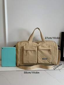 Fashionable Solid Color Unisex Large Capacity Multi-Pocket Handbag, Functional Shoe Compartment & Wet/Dry Separation Storage Bag, Versatile For Travel, Gym, Outdoor, Vacation - Khaki - View 7