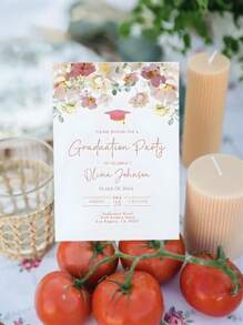 1pc/12pcs/36pcs- Custom Graduation Party Invitation Card, Wildflower Graduation Announcement Invitation, Custom Name Pink Flower Graduation Party Invitation Card, High Quality Custom Engagement Graduation Birthday Card, Personalized, Unique Gift For Graduation Party Invitation Card Gift The Ideal Gift For Woman/Man - Multicolor - View 3