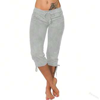 Fashion Women's Drawstring Waist Capri Pants With Pockets, Casual Summer Wear