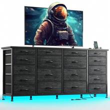 EnHomee 63" W 18 Drawers Dresser With LED Lights & Power Outlets Long Dresser For 65" TV Stand For Bedroom Large Fabric Dressers & Chests Of Drawers For Bedroom, Sturdy Metal Frame, Mother's Day Decor, Room Deocr, Home Decor