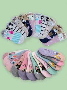 10 Pairs Women Personalized Cartoon Silicone Non-Slip Jacquard Breathable Comfortable Versatile Ankle Socks