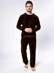 Men's Ultrasoft Long Fleece Pajamas For Cold Winter - Rust Brown - View 1
