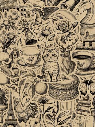 50 adet Retro Vintage Kraft Çıkartmalar El Kitabı Dizüstü Bilgisayar Cep Telefonu Kılıfı Bagaj Kaykay Kask Dekoratif Çıkartmalar, Okul Malzemeleri, Okula Dönüş