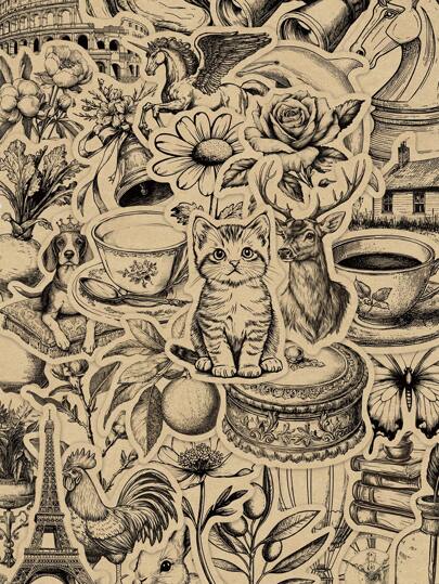 50 قطعة ملصقات كرافت قديمة على الطراز الرجعي لأغراض مختلفة كالكتب اليدوية والحقائب والهواتف ولوحات التزلج والخوذ, لوازم المدرسة و للعودة إلى المدرسة