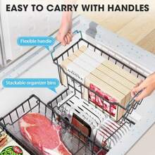 4 Pack Stackable Chest Freezer Organizer For 5-7 Cu.FT Deep Freezer Sort Frozen Meats And Food, Freezer Storage Baskets With Handles Easy Reach From Bottom, Black