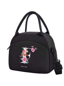 1个字母印花保温午餐包，保温午餐袋，手提包，午餐盒，冰袋，野餐食品袋，帆布轻便便携午餐收纳袋，学校办公室野餐午餐手提包，适合携带上学和上班，生日礼物，纪念礼物。这是一款新颖设计的大容量便携休闲午餐保温包，是女性理想的手提包/午餐盒/学习用品配件。